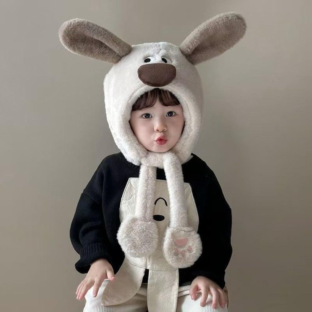 

Windproof Integrated Hat Scarf Set Plush Neck Warmer New Beanie Hat 3-10Y 6