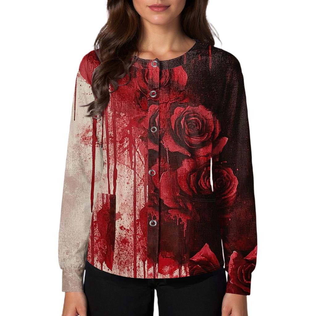 Women's Casual Fashion Single Breasted  Halloween Graphic Printed Nurses Tops