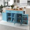 Kitchen Cart Mobile Kitchen Islands On Wheels, Serving Cart 2 Drawers, 3 Cabinets, Towel Holder, Spice Rack, Expandable Work Surface, Wood, Blue