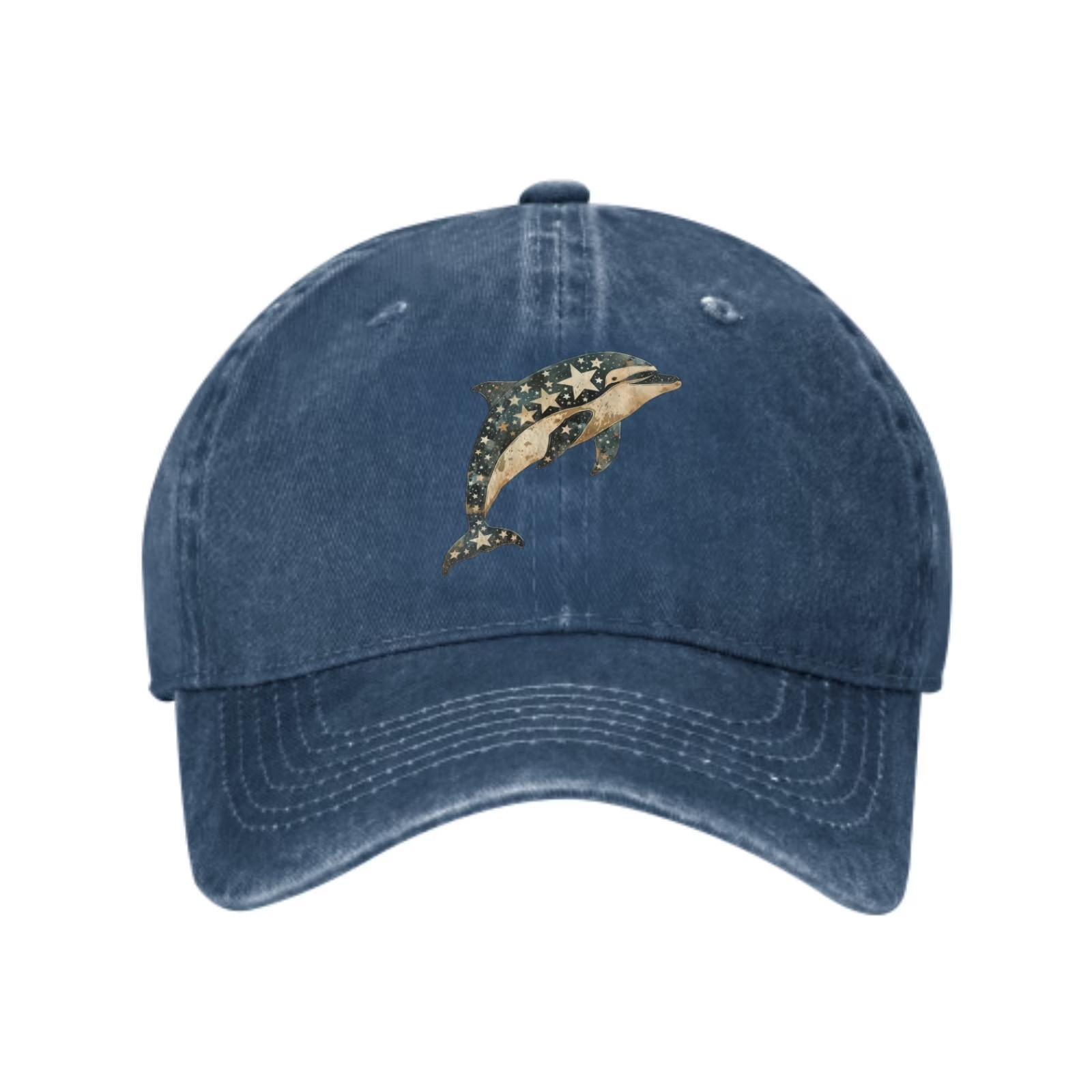 My Extreme Outdoor Activities Women's Grey Stars Dolphin Baseball Cap Washed Cotton Adjustable Snapback Hat For Outdoor Casual Cm