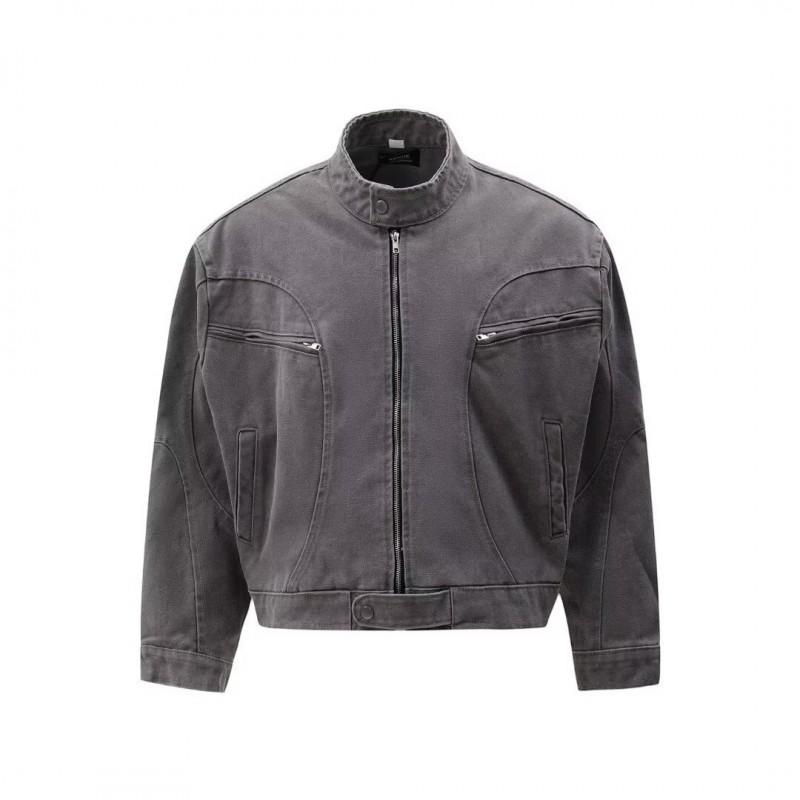 Womens Vintage Zip Denim Jacket Casual Pilot Baseball Coat Loose Fit Streetwear