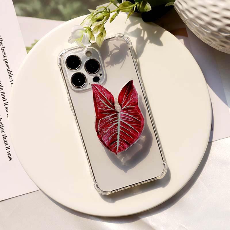Foldable Acrylic Mobile Phone Stand with Simulated Plant Leaf Design