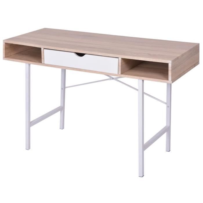 Meuble de bureau - VIDAXL - Bureau droit - Chêne et blanc - 1 tiroir - Contemporain