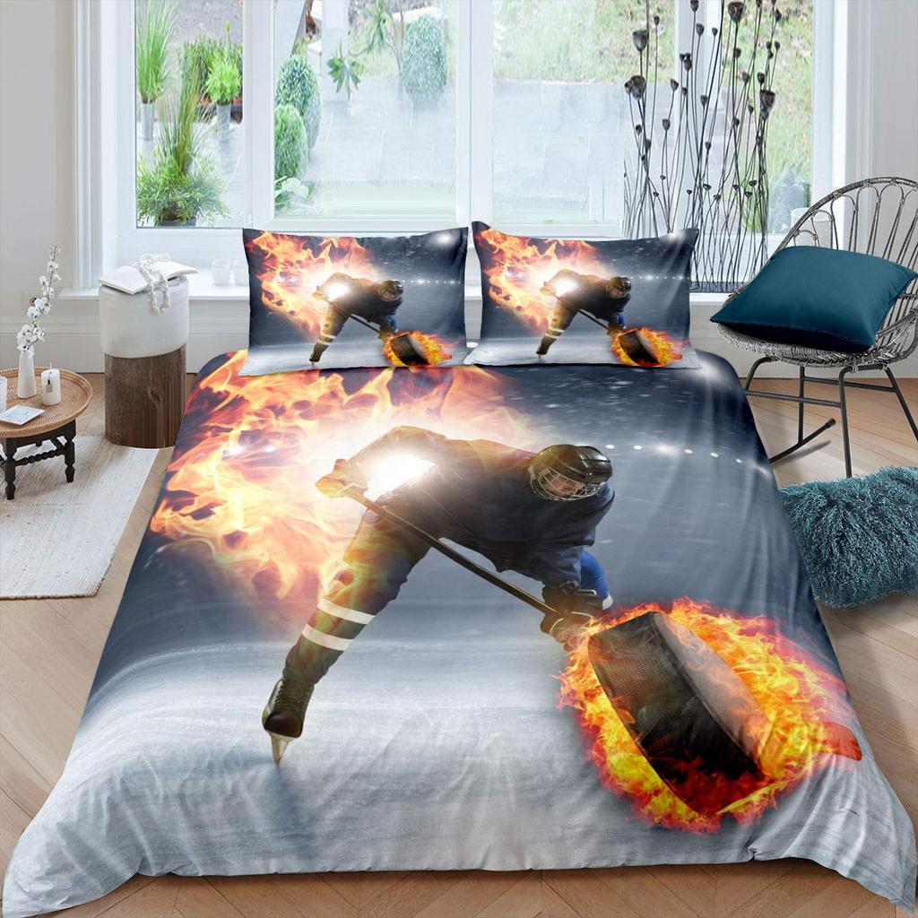 Comforter Ice Hockey Boys Puck King Size Sports Games Theme Bedding Set For Kids Youth Adult Men Winter Match