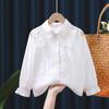 Girls Ruffled Collar Long Sleeve White Blouse Kids Elegant Lapel Button Down Shirt
