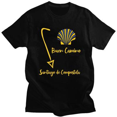 Personalizowane Koszulki Buen Camino De Santiago dla Mężczyzn Krótki Rękaw Codzienna Koszulka Koszulka Szlak El Camino 100% Bawełna Koszulki Prezent