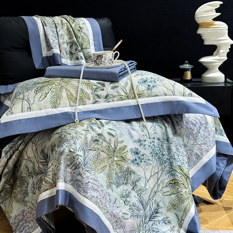 1000TC Egyptian Cotton Luxury Plants Flowers Digital Printing Bedding Set 1 Duvet Cover Set, 1 Fitted/Flat Sheet, 2 Pillowcases