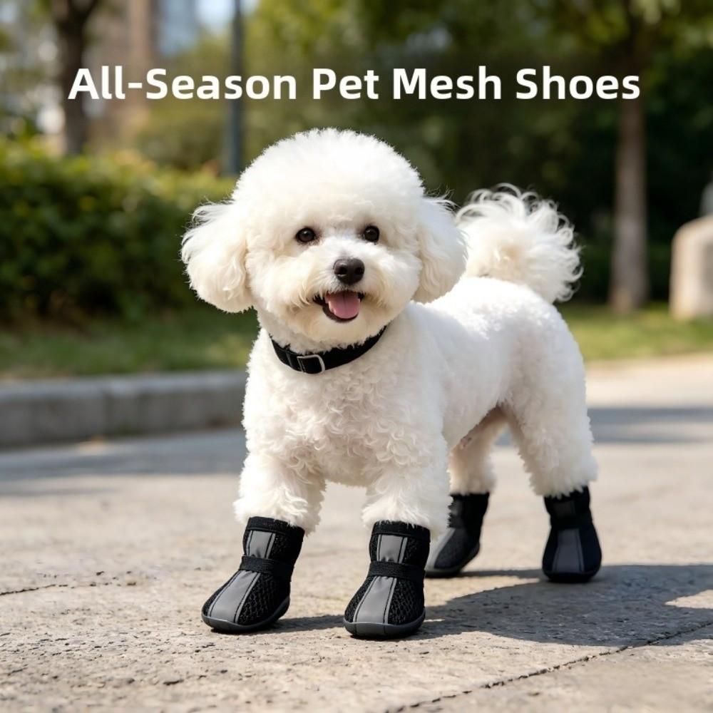 4PCS/SET Breathable Pet Booties Non-slip Pet Paw Protector Mesh Dog Shoes Outdoor Use