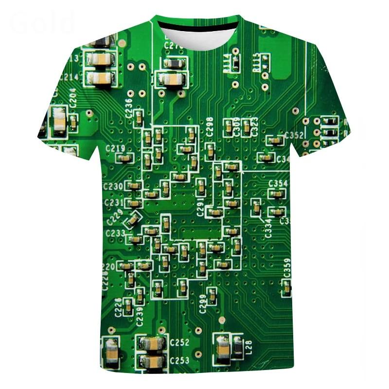 

Electronic Chip 3D Printed T-shirt Cool Circuit Board Pattern Men s Fun Hip Hop Street Fashion Casual Crewneck Short Sleeve Top XXS