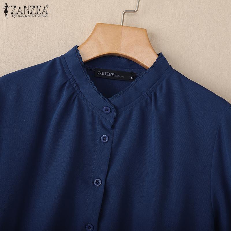 ZANZEA Women Casual Round Neck Solid Color Loose 3/4 Sleeve Blouse