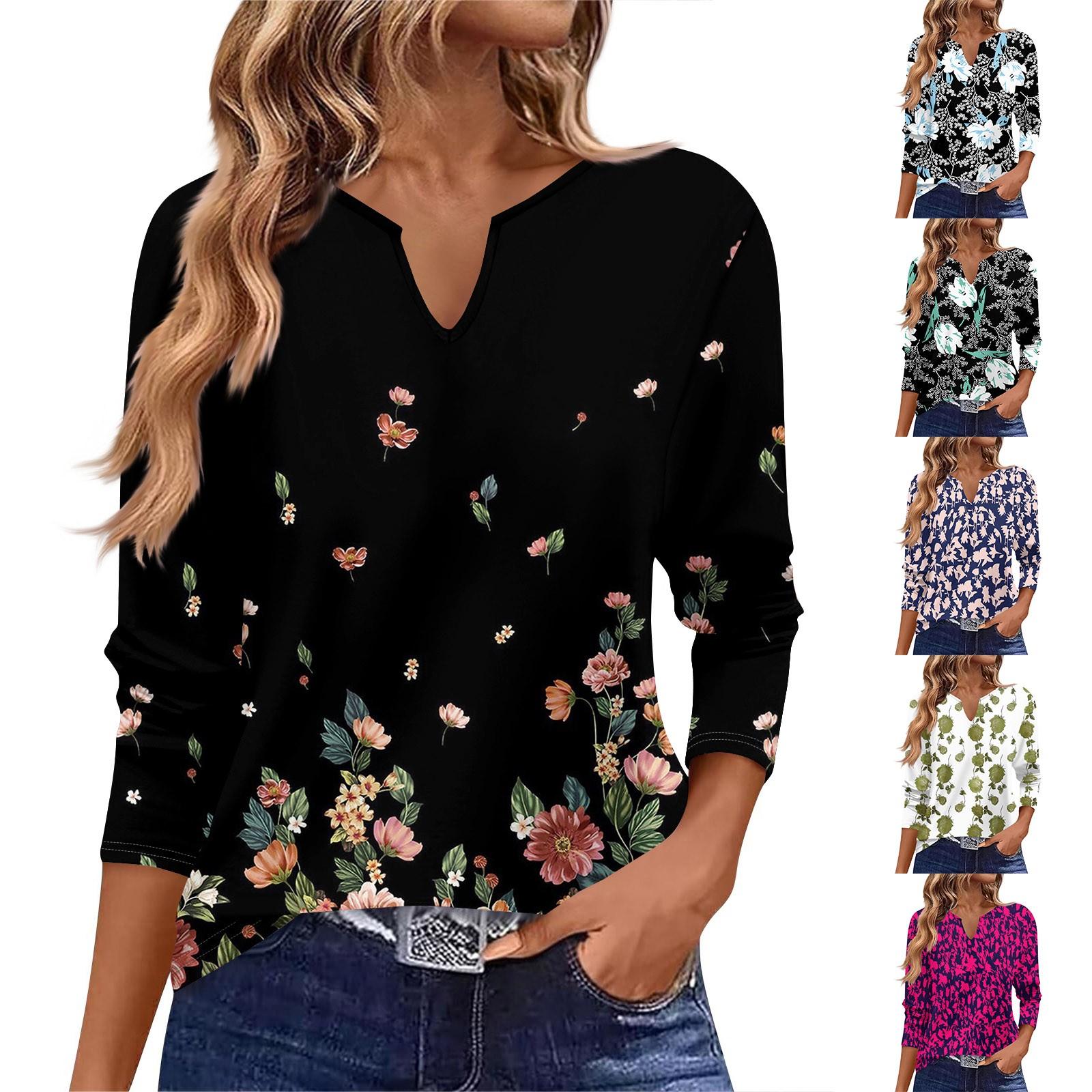 

V-neck Women s Casual Long-sleeved Retro Solid Color Small V-neck T-shirt Top XL