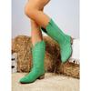 British Style Suede Pointed Toe Low-heeled Knight Boots for Winter 2025 New Plus-size Embroidered Sleeve Mid-leg Boots