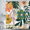 Boho Floral Shower Curtain, Abstract Mid Century Morden Bohemian Decor Bath Curtains, Botanical Flowers Tropical Leaves Waterpro