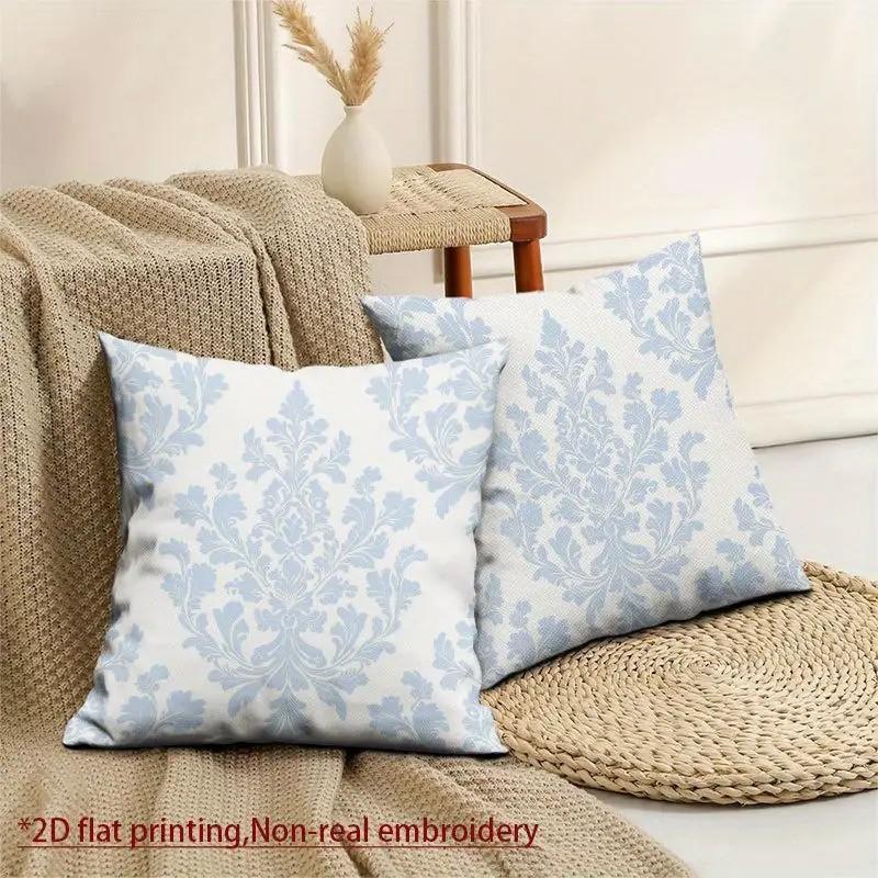2PCS 2D Flat Elegant & White Damask Throw Pillow Covers Luxury Soft Covers with Zip Closure Double-sided Printed Cushion Cover