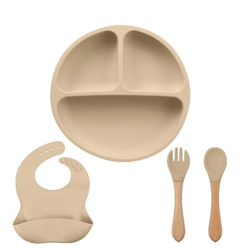 4PC Silicone Baby Feeding Set Silicone Bowl Dining Plate Spoon Fork Children Dishes BPA Free Silicone Tableware for Kids