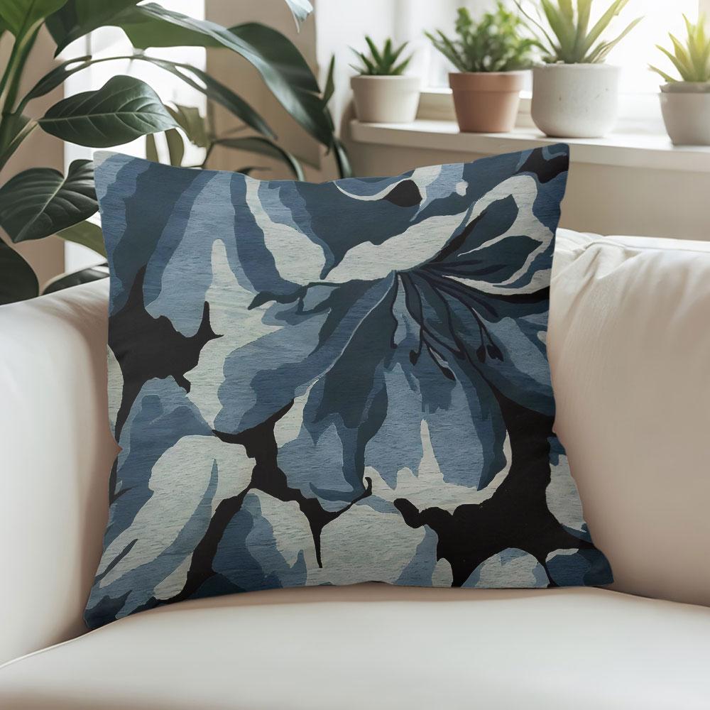 Blue Floral Art square Jacquard Pillow Cover for Sofa Office Waist Cushion Cover Home Decorative Pillowcase