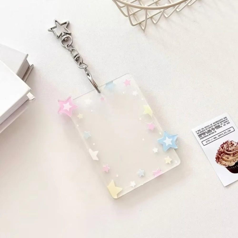 Acrylic Card Holder Colorful Star Student Card Protector Kpop Photocard Holder Keychain  Gift