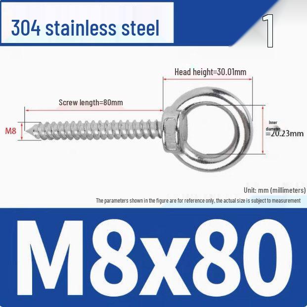 304 Stainless Steel Self-Tapping Eye Bolt with Ring Screw Hook