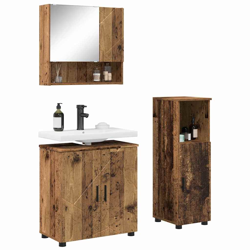 Bathroom Furniture Set 3 pcs Reclaimed Wood Effect Particleboard & Metal