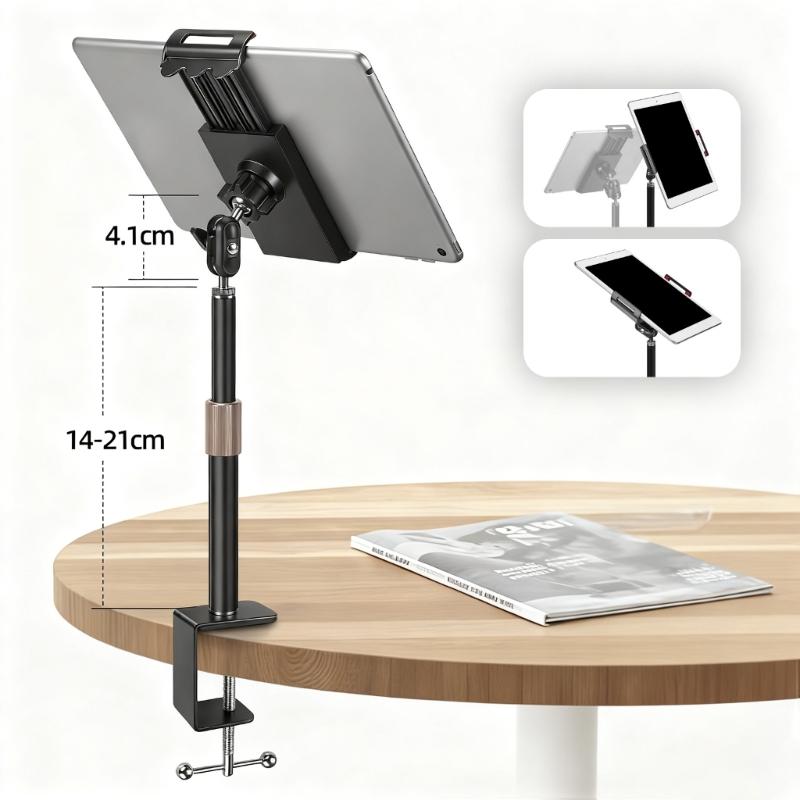 Extendable Rod Clamp Tablets Stand Mount Retractable Arm Phone Holder for Live Streaming Selfie Photography MultiPosition
