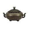 1Pcs Alloy Incense Stick Burner Sandalwood with Hollowed Out Patterns Lotus Incense Censer Retro Three Legged Stove