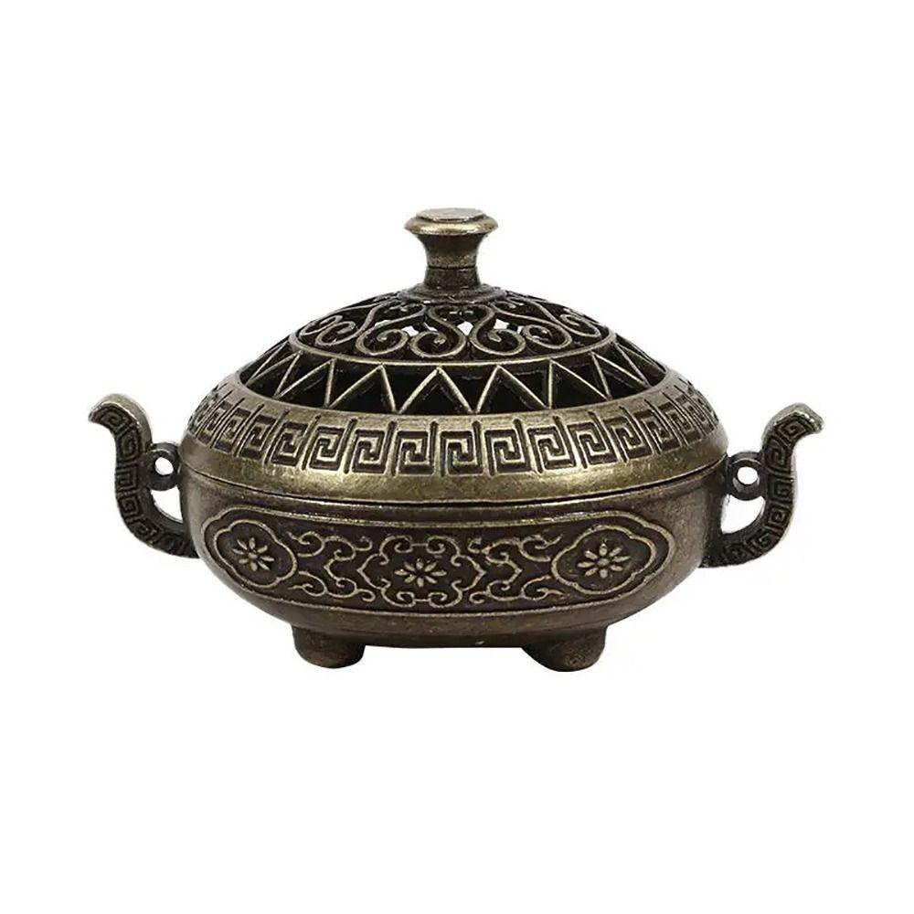 1Pcs Alloy Incense Stick Burner Sandalwood with Hollowed Out Patterns Lotus Incense Censer Retro Three Legged Stove