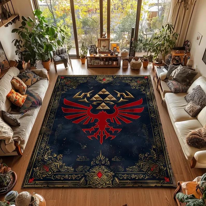 Gaming Rug Non-slip Zelda Triforce Mat for Game Room Home Decor