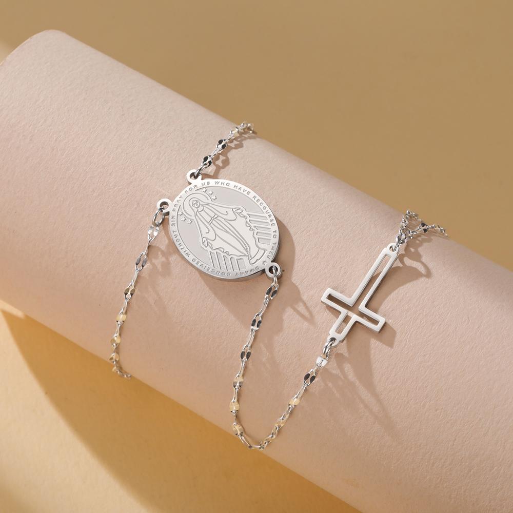 Dawapara Virgin Mary Hand Chain Cross Bracelet Religious Christian Jewelry Christmas Gift Stainless Steel