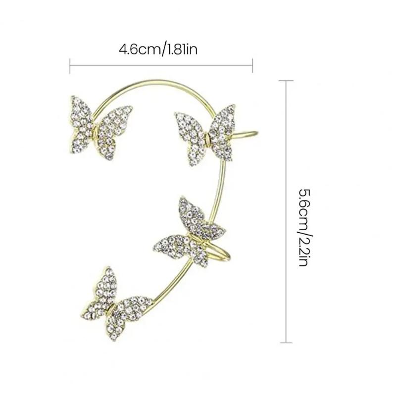 Women Butterfly Earrings Fashion Zircon Ear Hook Clip-On Cartilage Non-Pierced Earrings