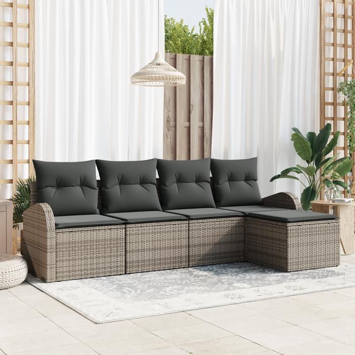 VidaXL Ensemble de canapé de jardin 5 pièces avec coussins gris en poly rattan 3345999