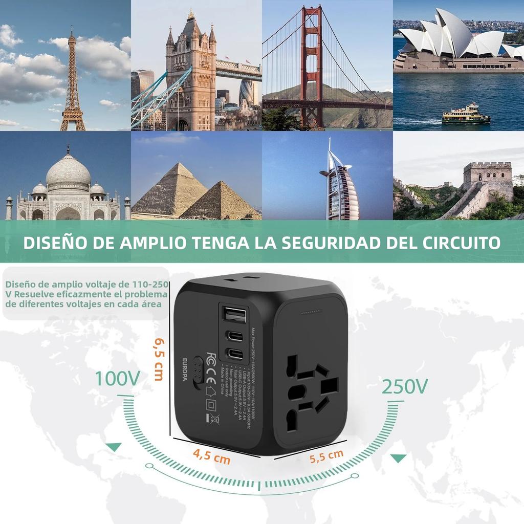 Universal Travel Adapter Plug, 220v To 5v Fast Charging Power Plug, Socket Converter for Europe US UK Asia, Portable Charger