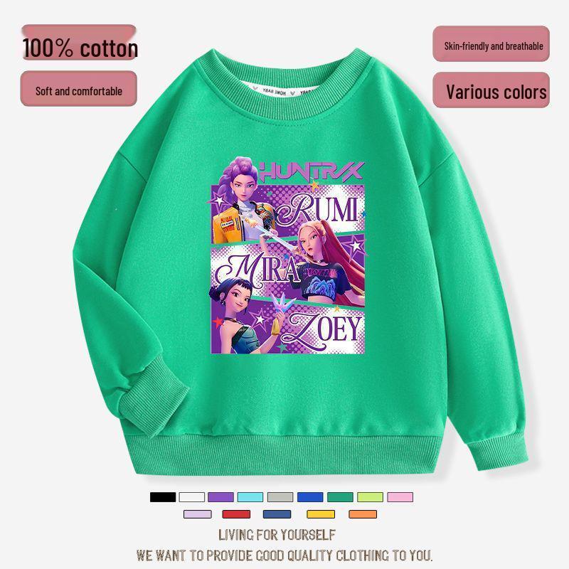 K-pop Monster Hunter Witch Girls' Hoodie - Stylish Autumn/Spring Round Neck Casual Top for Children