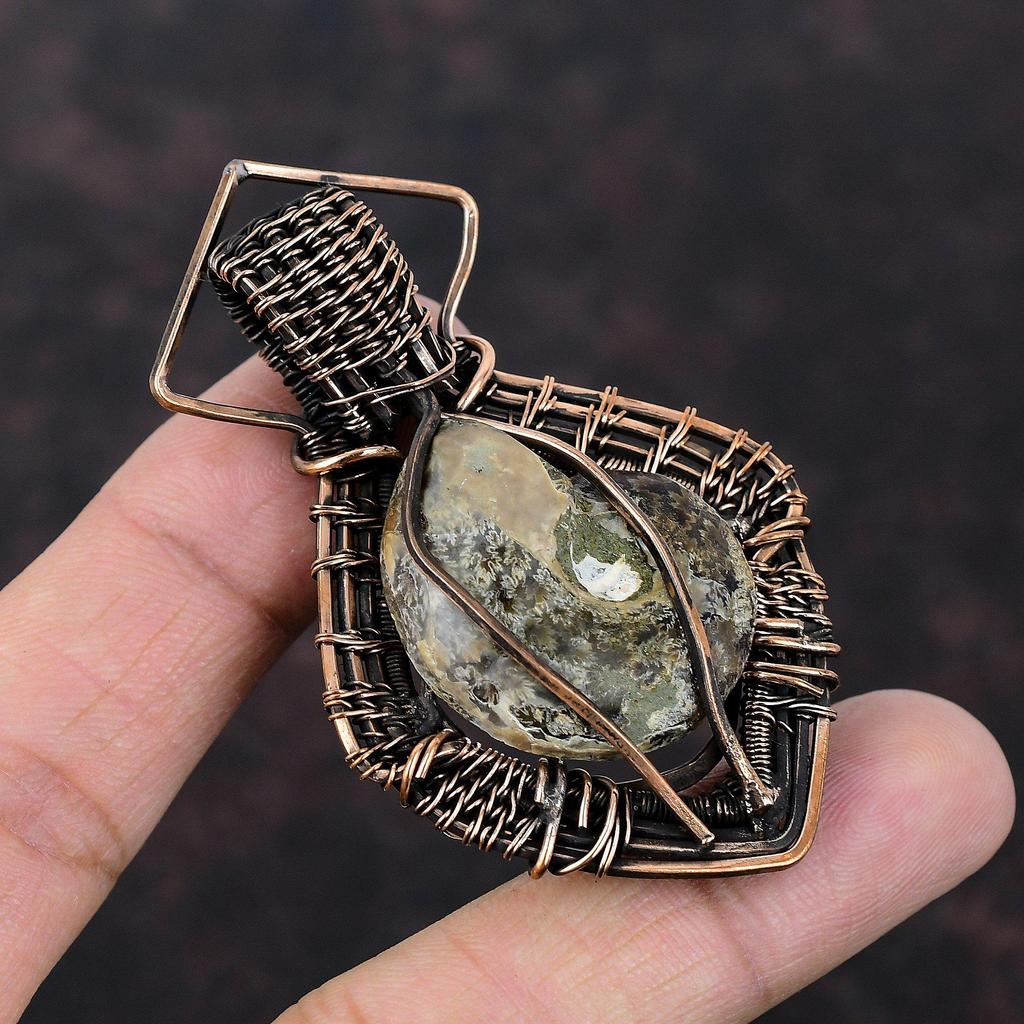 Ammonite Fossil Pendant Copper Wire Wrapped Gemstone Jewelry Copper Pendant Ethnic Jewelry Handmade Pendant Wire Wrap Pendant Gift For Women