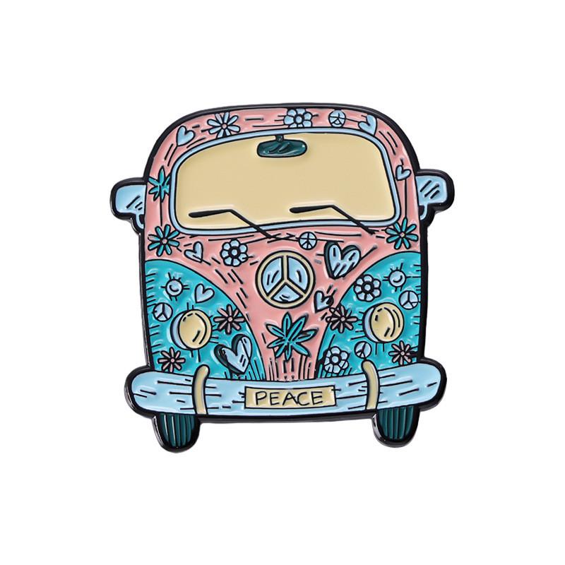 

Car Cartoon Creative Alloy Badge Cute Colorful Travel Bus Brooch Fashionable Accessory For Bags Clothing And