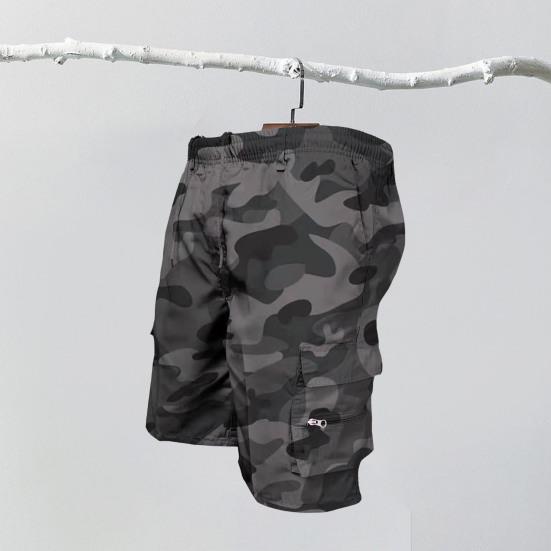 Men Cargo Shorts Drawstring Elastic Waist Multi Zipper Pockets Solid Color Loose Soft Breathable Camouflage Print Knee Length Daily Sports Shorts
