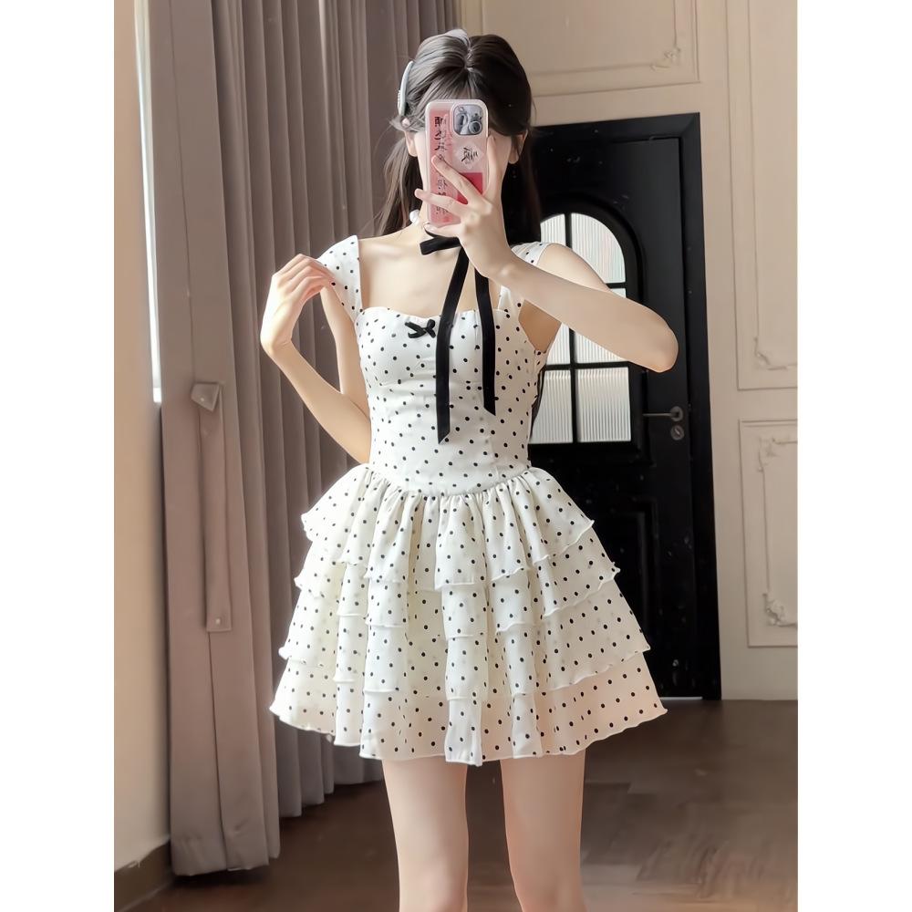 Birthday Princess Dress Temperament Cake Dress Women's Summer 2025 New Polka Dot Halter Fluffy Short Skirt
