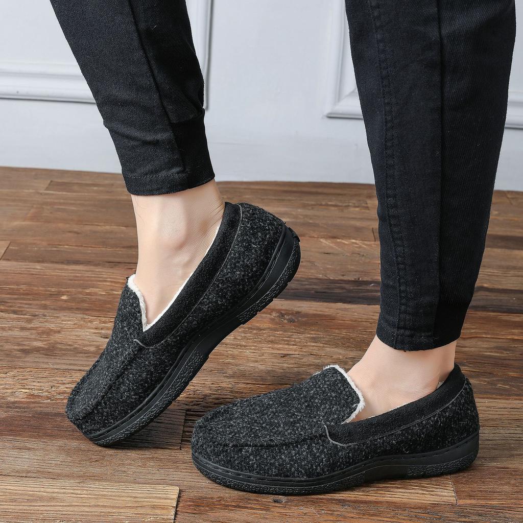 New Men's Wool Mark Shoes To Keep Warm At Home and Wear Piled Non-slip Thickened Cotton Slippers