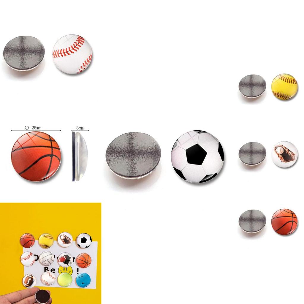 Stylish Basketball Soccer Volleyball Crystal Glass Fridge Magnets 25mm Decorative