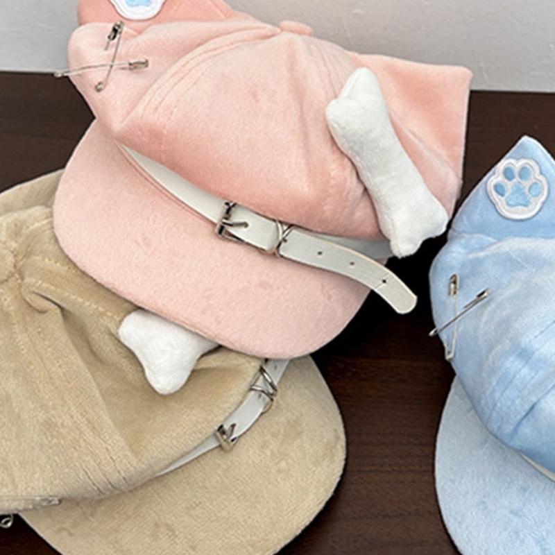 Bequemer achteckiger Hut für Damen Mädchen Katzenohren Barett Hut für Winter Herbst Anime Event 2000er Mode Kopfschmuck