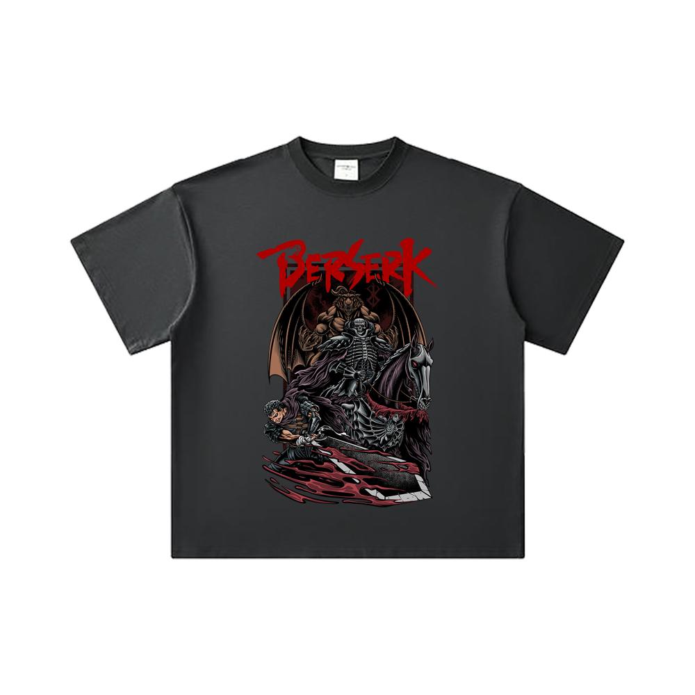 260 GSM Double Yarn 32 Count 100% Cotton Berserk V4 Skull Knight Print Unisex Heavy Cotton T Shirt