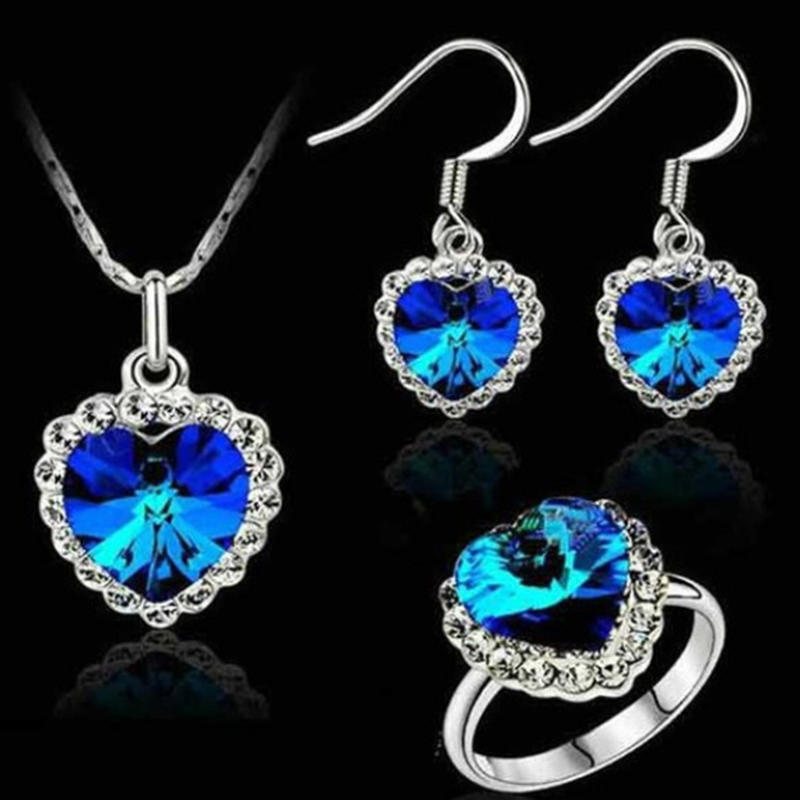 FLYYQMIAO Red Love Heart Jewelry Set - Silver Plated Necklace, Earrings & Ring, Hypoallergenic Pack Of 4 - View #4