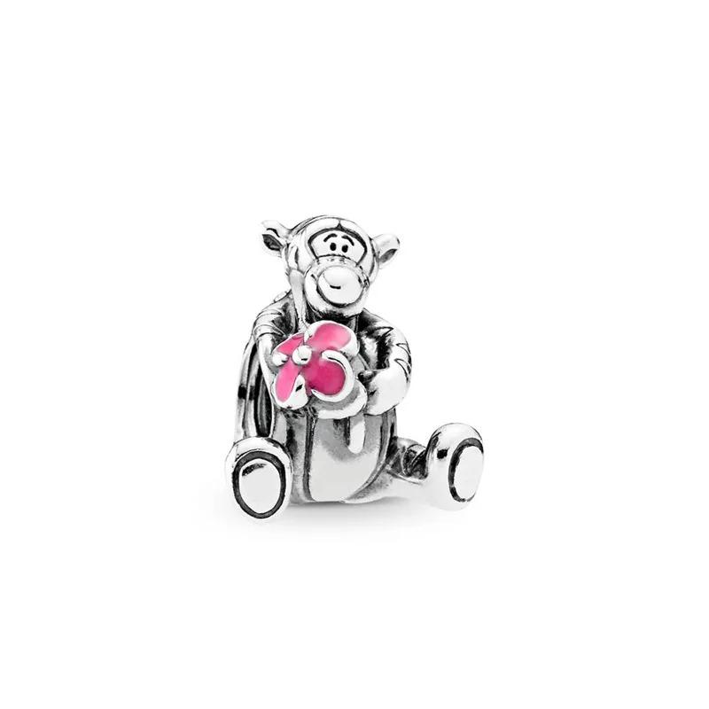 Miniso Disney 925 Silver Charms Bracelet Cute Cartoon Bear Dog Cat Fish DIY Bead Jewelry Women Accessories