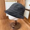 Niche Leather Edge Basin Hat Female Three-dimensional Pleated Solid Color Bucket Hat Autumn and Winter Commuting Versatile Atmosphere Bucket Hat