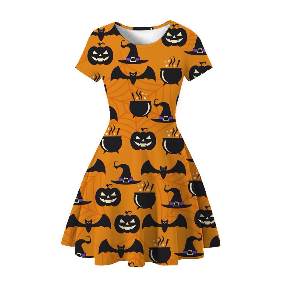 Halloween Witch Children'S Short Sleeve Dress 3D Digital Printing Pumpkin Series Children'S Dress