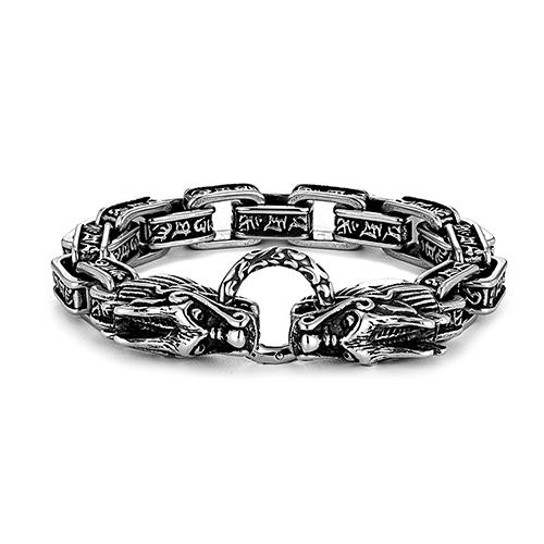 

Винтажный модный мужской литой браслет из нержавеющей стали с драконом, мужской браслет с шестью символами, истинные слова, буддизм, мужской панк-модный браслет 22cm чёрный