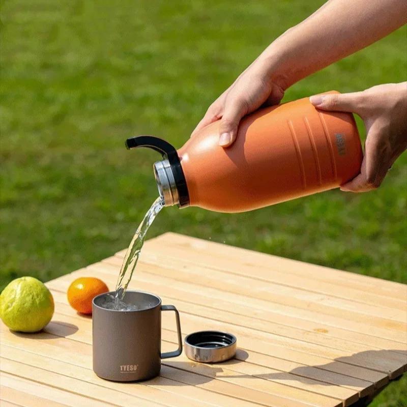 TYESO 1.5/1.9L Sports Thermos Cup Stainless Steel Insulated Mug with Portable Carry Ring Large Capacity Outdoor Travel Ice Mug