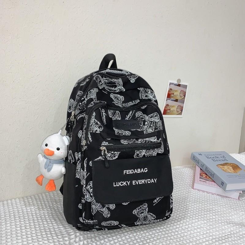 High-capacity Stylish Unisex Polyester Backpack With Cartoon Print For School And Travel чёрный