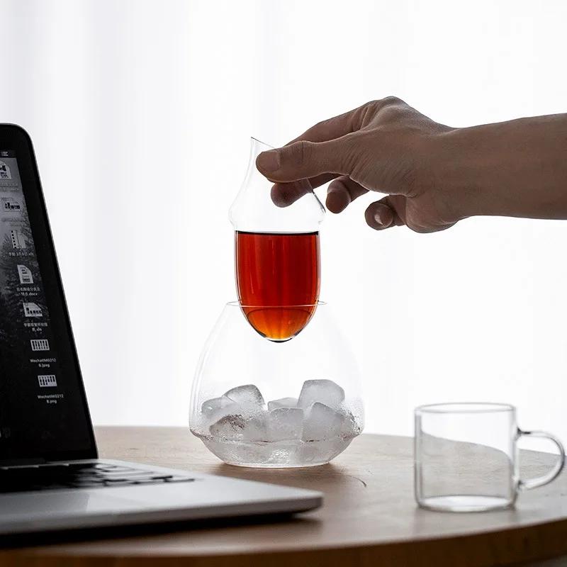 Japanese Creative Wine Warmer Chilled Pot Set,New Shot Glass,Household Glass Clear Wine Pot Bar Accessories Cocktail Shaker Gift