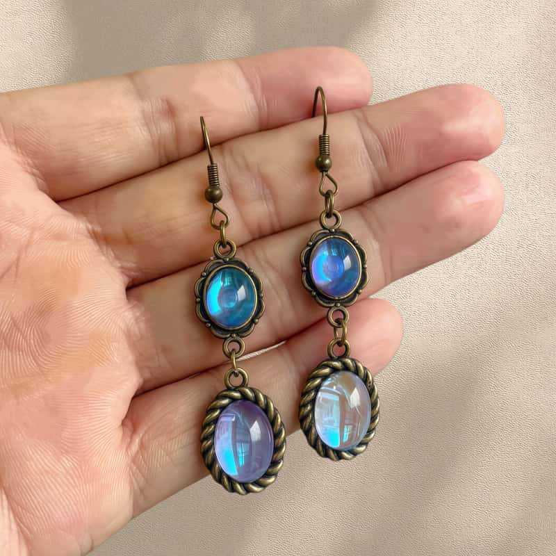 Bohemian Bronze Blue Glass Crystal Earrings