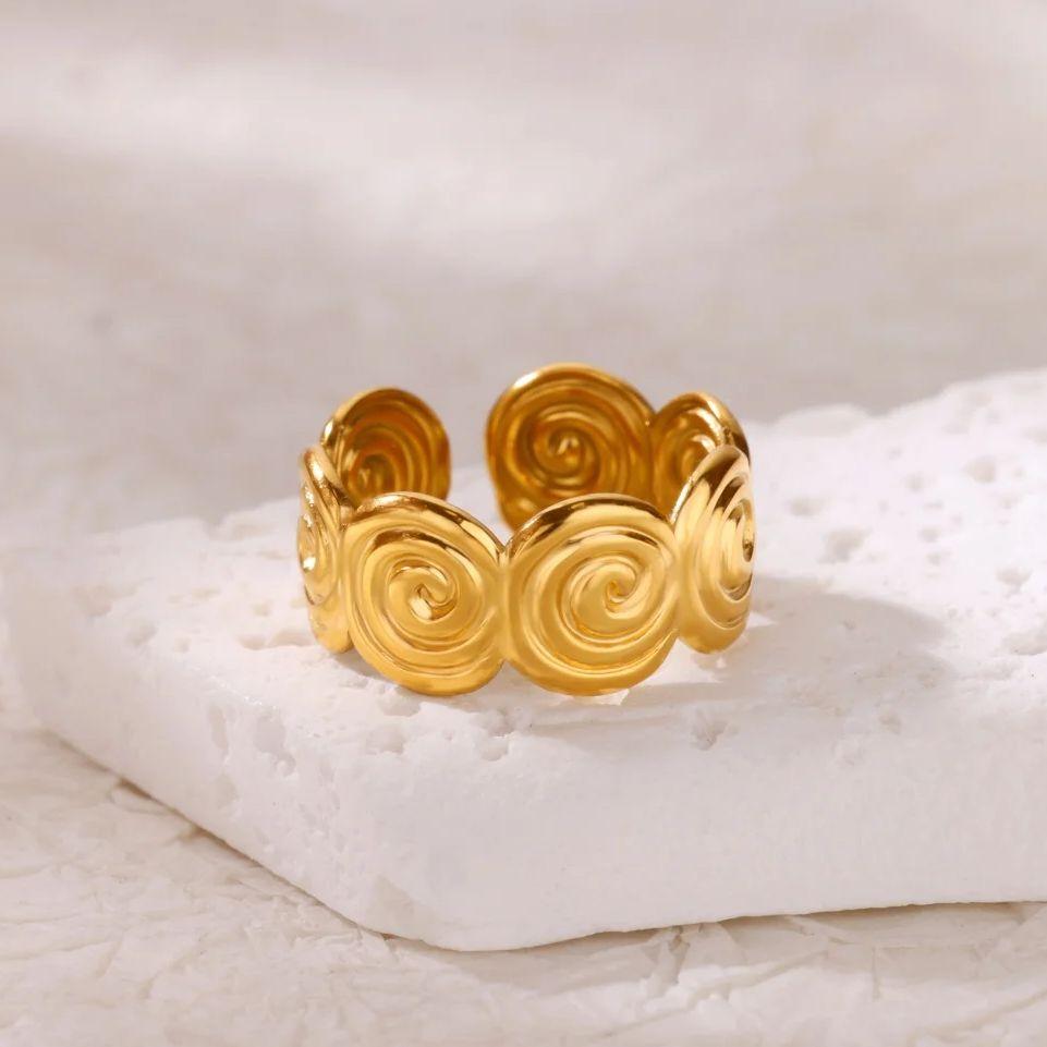 Anneaux Grecques en Acier Inoxydable Plaqué Or 18K Anti-Décoloration Anneau Ouvert pour Femmes Fête Zircon Accessoires Minimalistes Cadeaux 2025